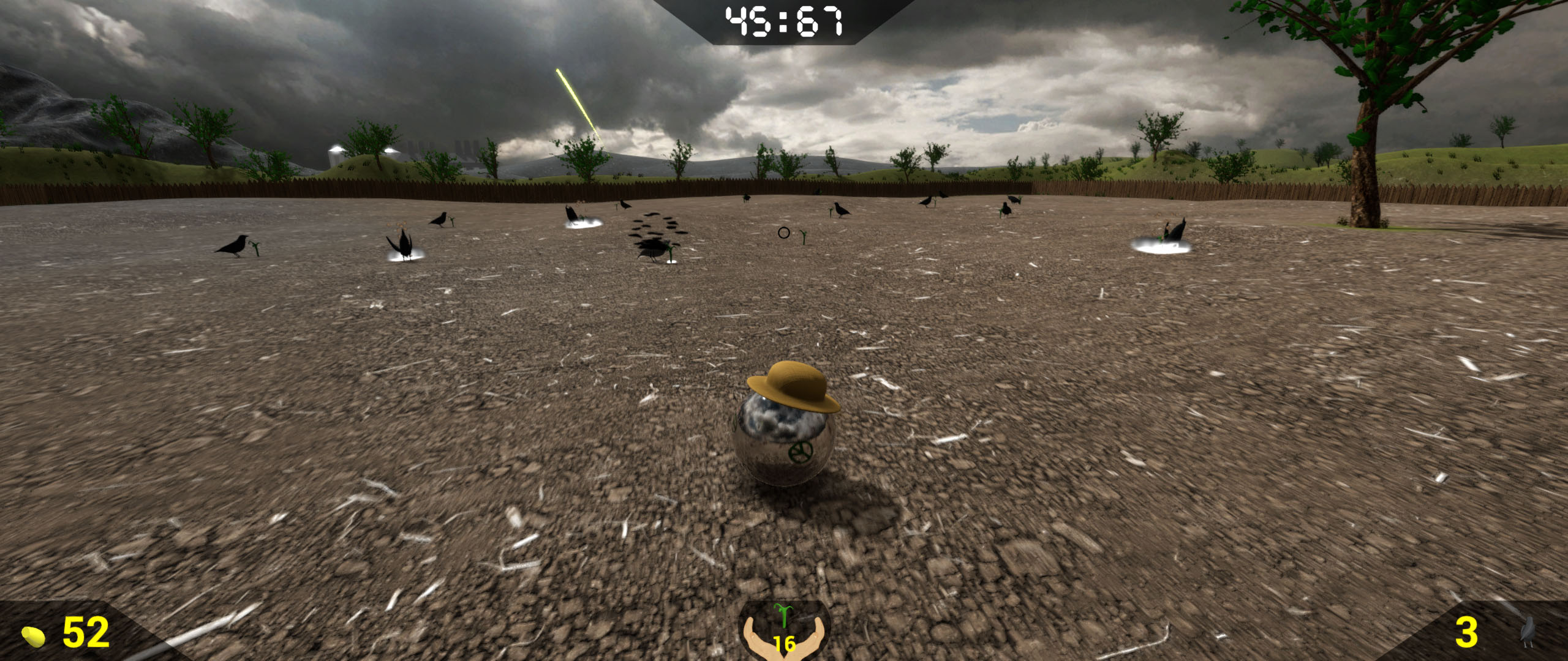 Player on the field shooting crows
